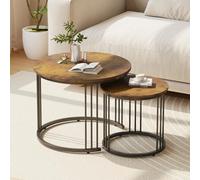 Huhote Rustic Round Nesting Coffee Tables Set Of 2 With Metal Frame 23.6/15.7 Inch