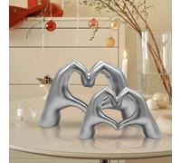 Huhote Silver Two Piece Modern Heart Hands Love Finger Gesture Resin Sculpture Desktop Ornament Set For Shelf Decor