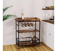 Huhote Sleek Bar Cart With Wine Rack & Handle in Brown Huhote Brown