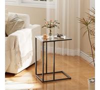 Huhote Sleek C Shaped Glass Side Table With Metal Frame And Suction Cups For Living Room Or Bedroom