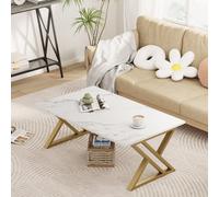 Huhote Sleek Coffee Table With Gold Metal Frame 39.3X18.9X17.7 In End Side Table For Living Room Bedroom Office Center Tea Table