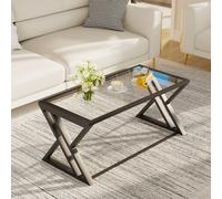 Huhote Sleek Glass Coffee Table With Black Metal Frame 39X19X18 In For Living Room Bedroom Office End Side Table Center Tea Table
