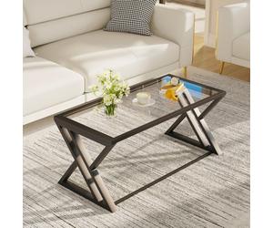 Huhote Sleek Glass Coffee Table With Black Metal Frame 39X19X18 In For Living Room Bedroom Office End Side Table Center Tea Table