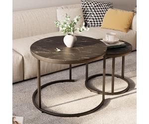 Huhote Sleek Nesting Tables Coffee Tables 2 Set With Black Metal Frame 23.6/15.7 Inch Side Table End Table For Home Office