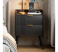 Huhote Sleek Wooden Bedside Table With 2 Drawers And Storage, Black 16.3 X 11.8 X 22.8 In