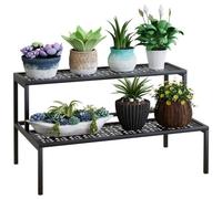 Huhote Sturdy 2 Tier Metal Plant Stand With Corner Design For Indoor Outdoor Use Black