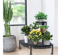 Huhote Sturdy Metal Plant Stand With 3 Tiers For Corner Display In Black