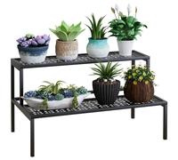 Huhote Sturdy Plant Stand 2 Tier Metal Rack Black Huhote Black