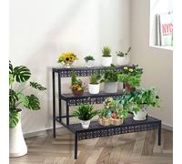 Huhote Sturdy Plant Stand 3 Tier Heavy Duty Metal Shelf Black Huhote Black