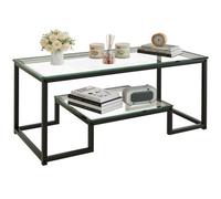 Huhote Stylish 2 Tier Coffee Table Modern Glass Top With Black Metal Frame 39.3 X 18.8 X 17.7 In For Living Room Bedroom Office