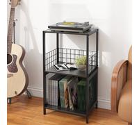 Huhote Stylish 3 Tiers Vinyl Record Stand For Turntable And Storage Black Record Player Stand End Table Side Table Display Rack