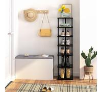 Huhote Stylish 7 Tier Shoe Rack Narrow Metal Organizer For Small Spaces Black Shoe Stand Shoe Shelf For Entryway Front Door
