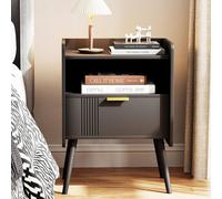 Huhote Stylish Bedside Table With Drawers 2 Tier Bedside Cabinet in Black Huhote Black