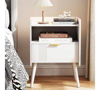 Huhote Stylish Bedside Table With Drawers 2 Tier Bedside Cabinet in White Huhote White
