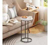 Huhote Stylish C Shaped End Table With Round Top And Metal Frame For Small Spaces