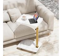 Huhote Stylish C-Shaped Side Table With Height Adjustment And Swivel Tray For Small Spaces In White And Gold