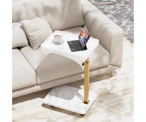 Huhote Stylish C-Shaped Side Table With Height Adjustment And Swivel Tray For Small Spaces In White And Gold