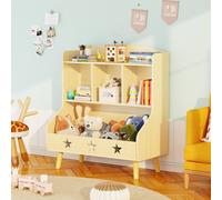 Huhote Stylish Childrens Bookshelf With 3 Compartments in Light Oak Huhote Light Oak
