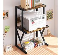 Huhote Stylish Desktop Printer Stand Wood 3 Tier Storage Organizer in Brown Huhote Brown