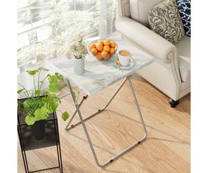 Huhote Stylish Folding Snack Table Small Spaces Side Table End Table Coffee Table Beside Table Sofa Table Grey Marble Finish