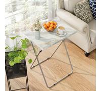 Huhote Stylish Folding Snack Table Small Spaces Side Table End Table Coffee Table Beside Table Sofatable Gray Marble 2Pcs