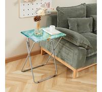 Huhote Stylish Folding Snack Table Small Spaces Side Table End Table Coffee Table Beside Table Sofatable Blue Marble Finish 2Pcs