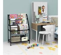 Huhote Stylish Kids Bookshelf Compact Black Book And Toy Storage Organizer For Small Spaces Children Bookcase Book Rack