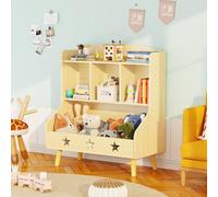 Huhote Stylish Kids Bookshelf With 3 Compartments For Toy And Book Storage In Oak Finish Bookcase For Bedroom Kids Room Playroom
