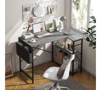Huhote Stylish L Shaped Computer Desk With Storage Bag And 2 Shelves In Grey