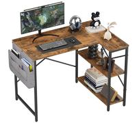 Huhote Stylish L Shaped Desk With Storage Bag & 2 Shelves in Brown Huhote Brown