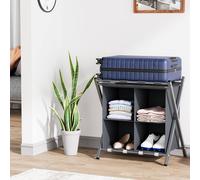 Huhote Stylish Luggage Rack With Storage 2 Tier Metal Folding Suitcase Stand in Grey Huhote Grey