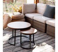 Huhote Stylish Nesting Coffee Tables 2 Set With Metal Frame Dark Brown Top 23.6/15.7 In Living Room Bedroom Office Side End Table