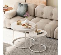 Huhote Stylish Nesting Coffee Tables 2 Set With Metal Frame White Top 23.6/15.7 In For Living Room Bedroom Office Side End Table