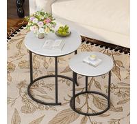 Huhote Stylish Nesting Coffee Tables Set Of 2 With Metal Frame And White Marble Finish Top