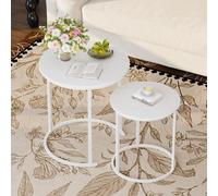 Huhote Stylish Nesting Coffee Tables Set Of 2 With Metal Frame White Finish 18.89 Inch Diameter
