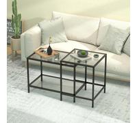 Huhote Stylish Nesting Tables 2 Set With Black Frame Glass Top Diameter 60/40 Cm For Living Room Bedroom Balcony Office End Table
