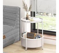 Huhote Stylish Round Side Table With 2 Tiers And Fabric Basket For Small Spaces