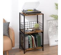Huhote Stylish Vinyl Record Storage Stand With 3 Tiers For Turntable Display In Brown