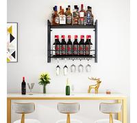 Huhote Stylish Wall-Mounted Wine Rack With Rustic Wood And Iron Frame For Kitchen Or Home Bar