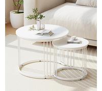 Huhote Stylish White Round Nesting Tables 2 Set With Metal Frame 23.6/15.7 In Side Table End Table Coffee Table For Home Office