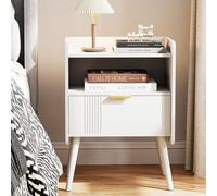 Huhote Stylish Wooden Bedside Table With 2 Drawers And Storage White 16.3 X 11.8 X 22.8 In