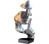 Huhote Thinker Statue, Silence is Gold Abstract Art Sculpture, Ponder Statue, Creative Resin Figurine, Modern Home Ornament, Decoration for Home Room Study Office Table Shelf (Silver)