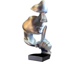 Huhote Thinker Statue, Silence is Gold Abstract Art Sculpture, Ponder Statue, Creative Resin Figurine, Modern Home Ornament, Decoration for Home Room Study Office Table Shelf (Silver)