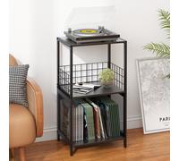 Huhote Three Tier Black Vinyl Record Storage Side Table And Turntable Stand Record Player Stand End Table For Living Room Bedroom