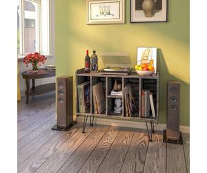 Huhote Three Tier Grey Vinyl Record Storage End Table Turntable Stand And Holder For 200 Albums Record Player Stand For Home