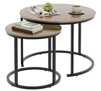 Huhote Two Piece Nesting Round Side Tables With Black Metal Frame And Oak Top Diameter 23.6 And 15.7 Inches