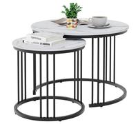Huhote Two Piece Nesting Round Side Tables With Black Metal Frame And White Marble Finish Top Diameter 23.6 And 15.7 Inches