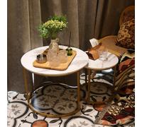 Huhote Two Piece Nesting Round Side Tables With Gold Metal Frame And White Wood Marble Finish Top Diameter 23.6 And 15.7 Inches