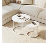 Huhote Two Piece Nesting Round Side Tables With White Finish Diameter 23.6 And 15.7 Inches