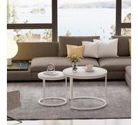 Huhote Two Piece Nesting Round Side Tables With White Metal Frame And White Top Diameter 23.6 And 15.7 Inches
